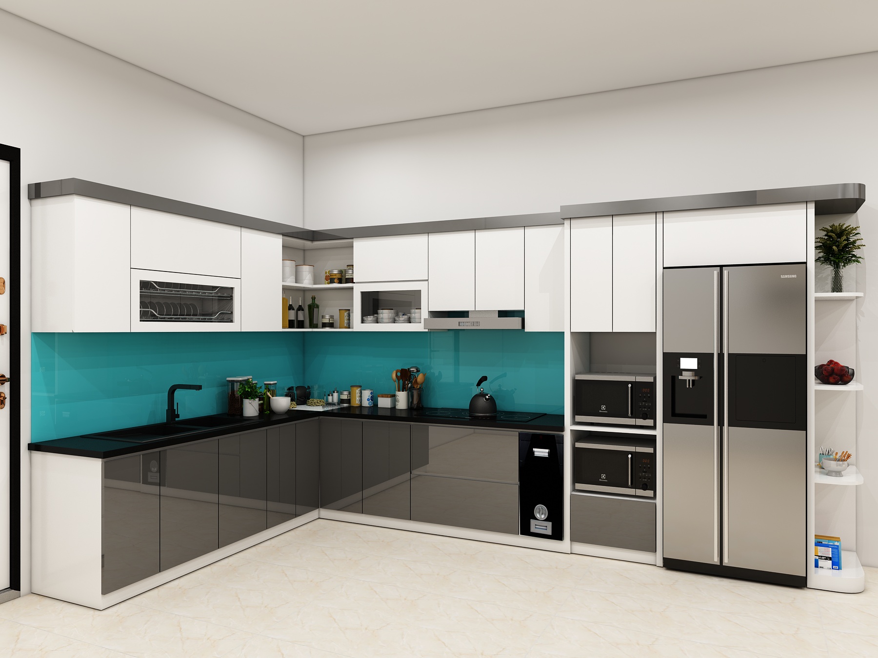 Sử dụng Acrylic bóng gương cho phòng bếp.